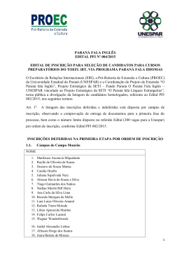 Edital 04- PR Fala Ingl&ecirc;s resultado fase 1 alunos