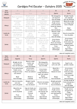 Card&aacute;pio Pr&eacute; Escolar &ndash; Outubro 2015