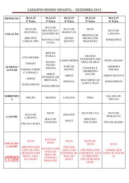 Card&aacute;pio Dezembro - Jardim Escola Mundo Infantil