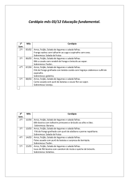 Card&aacute;pio m&ecirc;s 03/12 Educa&ccedil;&atilde;o fundamental.