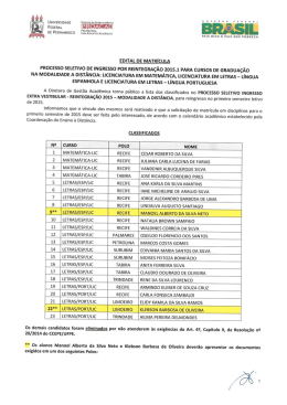 Edital de Matrícula - Universidade Federal de Pernambuco