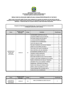 resultado da sele&ccedil;&atilde;o simplificada codai/ufrpe/pronatec n&ordm; 007/2015