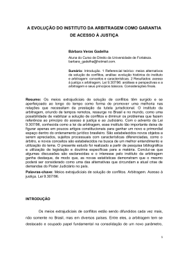 a evoul&ccedil;&atilde;o do instituto da arbitragem como garantia de acesso &agrave;