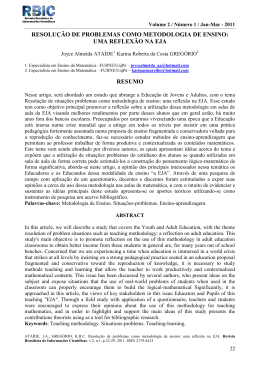 resolu&ccedil;&atilde;o de problemas como metodologia de ensino: uma