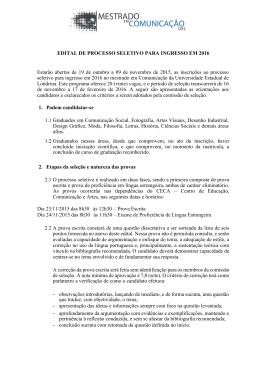 EDITAL DE PROCESSO SELETIVO PARA INGRESSO EM 2016