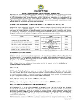 Sele&ccedil;&atilde;o P&uacute;blica para Provimento de Cargo de Agente Comunit&aacute;rio