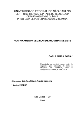 FRACIONAMENTO DE ZINCO EM AMOSTRAS DE LEITE