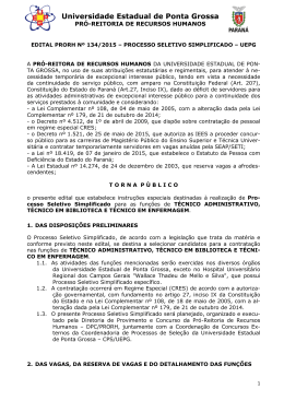 Edital n&deg; 134/2015 - CPS - Universidade Estadual de Ponta Grossa