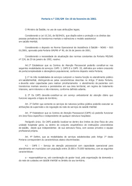 Portaria n&ordm; 336/2002 GM modalidades dos CAPS