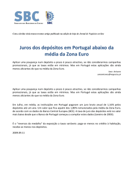 Juros dos depósitos em Portugal abaixo da média da Zona Euro