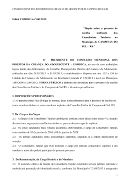Edital COMDICA n&ordm; 001/2015 "Disp&otilde;e sobre o processo de escolha
