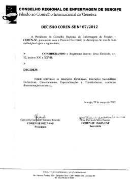 decisão nº 07/2012 - Conselho Regional de Enfermagem do Paraná