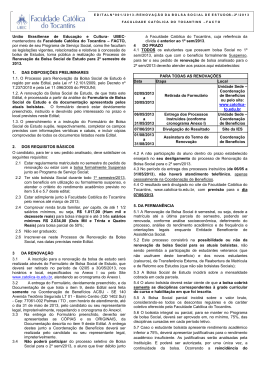 Edital n&ordm; 001/2013 - Renova&ccedil;&atilde;o da Bolsa Social de Estudos 2013/2