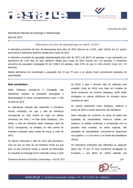 Estimativas Mensais de Emprego e Desemprego abril de 2015