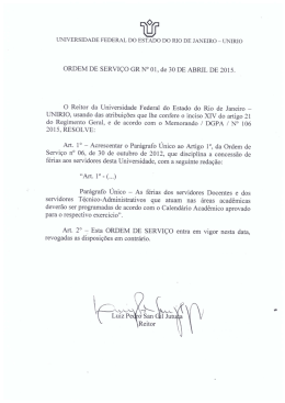 ORDEM DE SERVIÇO GR N° 01, de 30 DE ABRIL DE 2015
