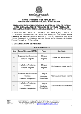 1 EDITAL N&ordm; 153/2015, 30 DE ABRIL DE 2015 Referente ao Edital