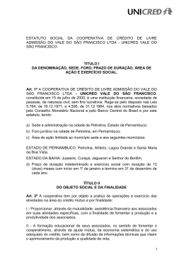 Estatuto Vers&atilde;o DOC - UNICRED Vale do S&atilde;o Francisco