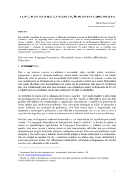 A linguagem matem&aacute;tica na Educa&ccedil;&atilde;o de Jovens e Adultos
