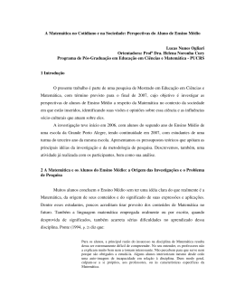 A Matem&aacute;tica no Cotidiano e na Sociedade: Perspectivas do Aluno