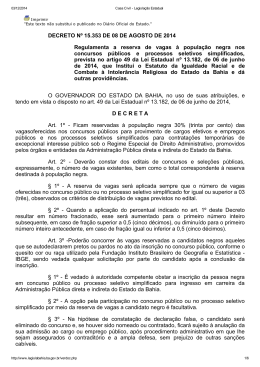 DECRETO N&ordm; 15.353 DE 08 DE AGOSTO DE 2014 Regulamenta a