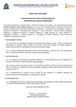 Resultado Provis&oacute;rio Processo Seletivo