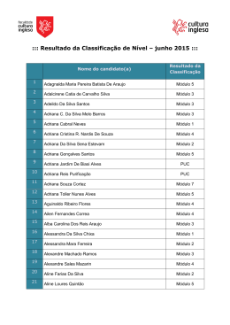 Resultado da Classificação de Nível – junho 2015