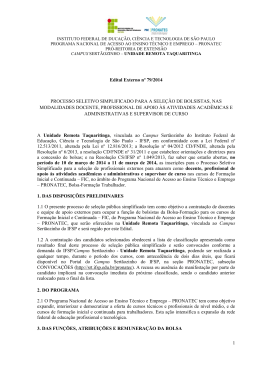 Edital de Sele&ccedil;&atilde;o Externa de Bolsistas para Unidade Remota de