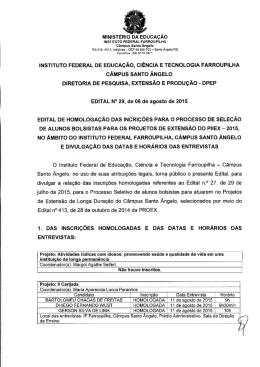 Edital 29/2015 - Homologação das inscrições para o projeto de