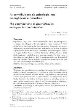 As contribui&ccedil;&otilde;es da psicologia nas emerg&ecirc;ncias e desastres The