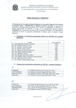 Edital Elei&ccedil;&otilde;es n&ordm; 002 de 2015 &ndash; Comunica os postulantes - crf-es