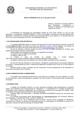 Edital PROGRAD n&ordm; 22/2014 - Resultado do Processo Seletivo
