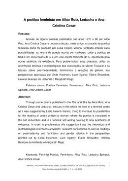 A po&eacute;tica feminista em Alice Ruiz, Ledusha e Ana Cristina Cesar