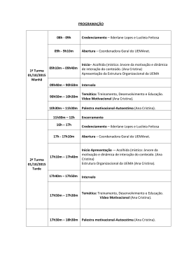 PROGRAMAÇÃO 1ª Turma 01/10/2015 Manhã 08h - 09h