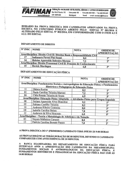 Horário da Prova Didática Edital 007/2014