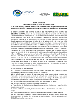 EDITAL N&ordm;03/2013 CEMADEN/SEPED/MCTI, 30 DE