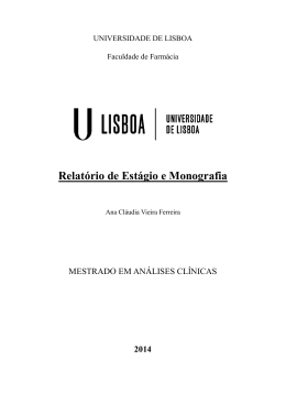 Relat&oacute;rio de est&aacute;gio &ndash; Mestrado em An&aacute;lises Cl&iacute;nicas