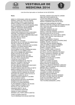 Lista Geral dos Aprovados no Vestibular do dia 10/10/2014