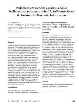 an&aacute;lise bibliom&eacute;trica utilizando o Article Influence Score do Institute