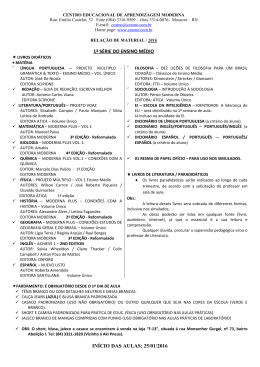 1&ordf; S&Eacute;RIE DO ENSINO M&Eacute;DIO IN&Iacute;CIO DAS AULAS: 25/01