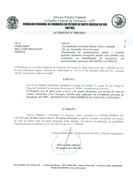 acord&atilde;o 005/13 - Conselho Regional de Farm&aacute;cia de Mato Grosso