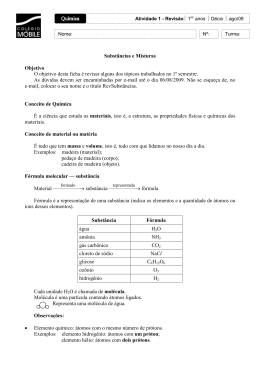 Substâncias e Misturas Objetivo O objetivo desta ficha é revisar