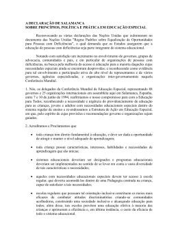 A DECLARA&Ccedil;&Atilde;O DE SALAMANCA SOBRE PRINC&Iacute;PIOS, POL&Iacute;TICA