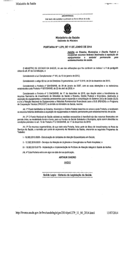 PORTARIA Nº 1279 DO MINSTÉRIO DA SAÚDE