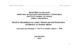 Projeto Pedag&oacute;gico do Curso T&eacute;cnico em Biotecnologia
