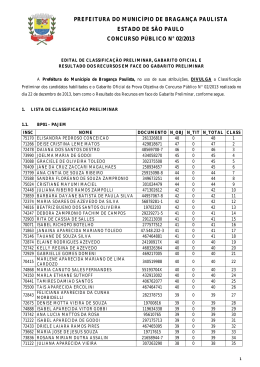 Classifica&ccedil;&atilde;o preliminar, gabarito oficial e resultado de recursos
