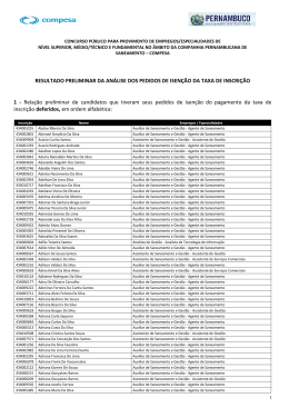 Resultado preliminar dos pedidos de isen&ccedil;&atilde;o da