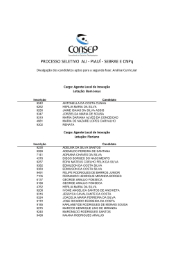 PROCESSO SELETIVO ALI - PIAU&Iacute; - SEBRAE E CNPq