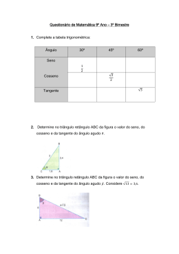 Questionário de Matemática 9º Ano – 3º Bimestre 1. Complete a