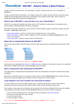 ADO.NET - Roteiro b&aacute;sico e Boas Pr&aacute;ticas