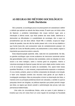 AS REGRAS DO M&Eacute;TODO SOCIOL&Oacute;GICO Emile Durkheim